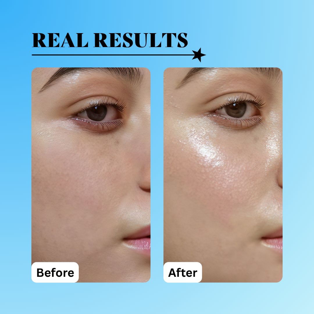 before and after glow using the radical replenishment serum 