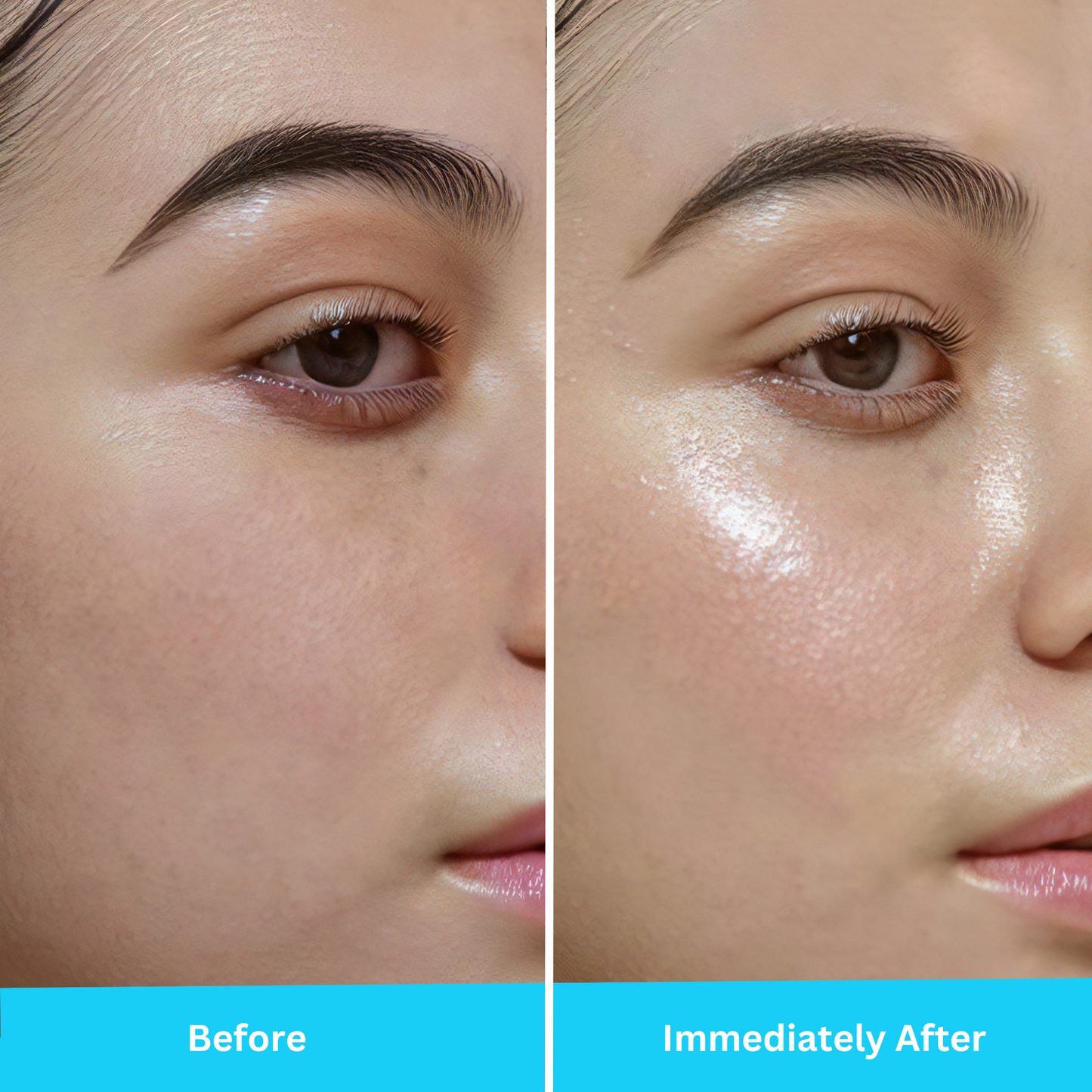before and after of hydrated glowing skin